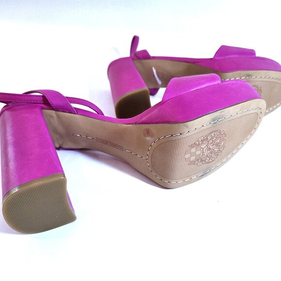 NWOT Vince Camuto Pink Leather Open Toe Block Platform Heels Size 10 - Picture 4 of 4